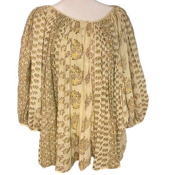 Calypso St. Barth Womens Cream Button Up Balloon Sleeve Floral Blouse Sz 1 XL - Picture 1 of 12